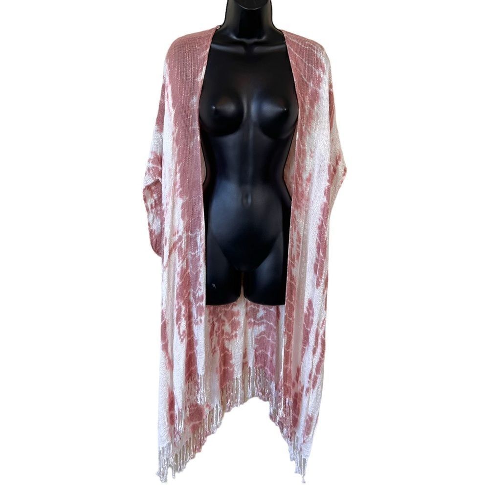 Woven Heart Tie Dye Fringe Kimono